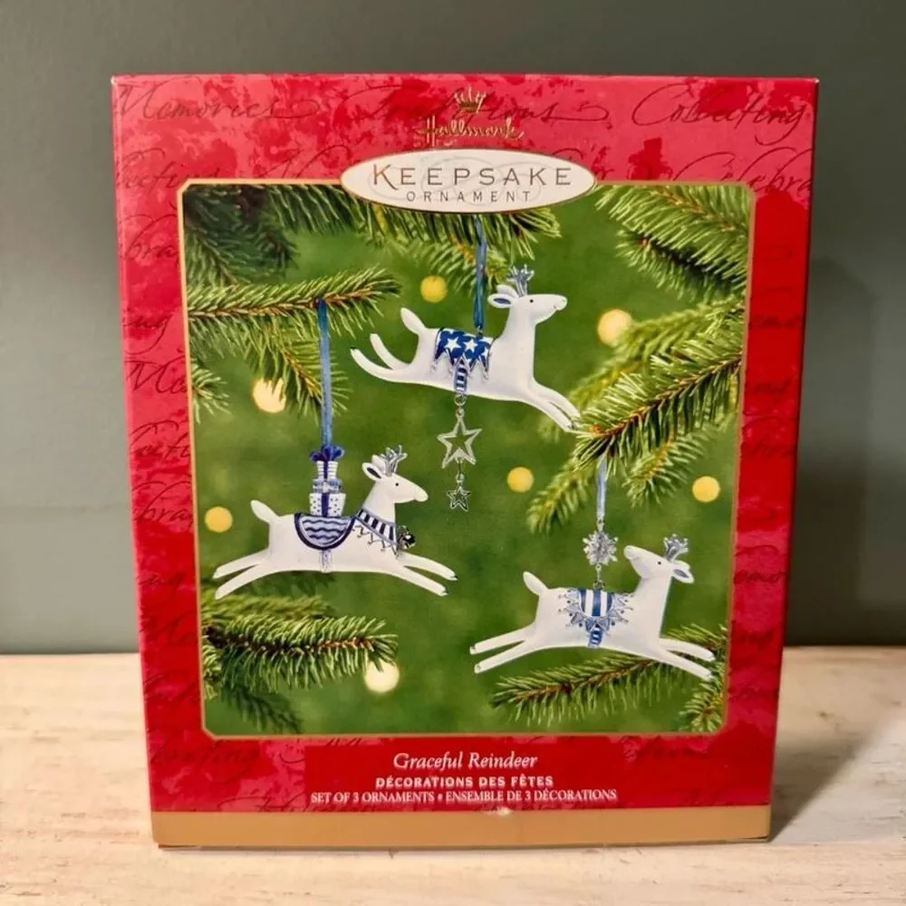 2001 Hallmark Graceful Reindeer Christmas Keepsake Ornaments | Porcelain Winter